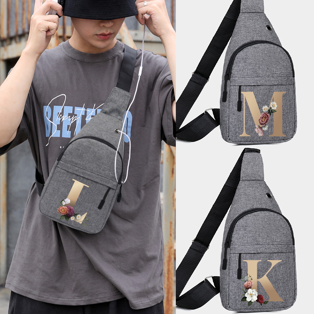 Commuter Cycling - Herren-Umhängetaschen für die Brust, Crossbody-Taschen, Gold-Buchstaben-Serie,